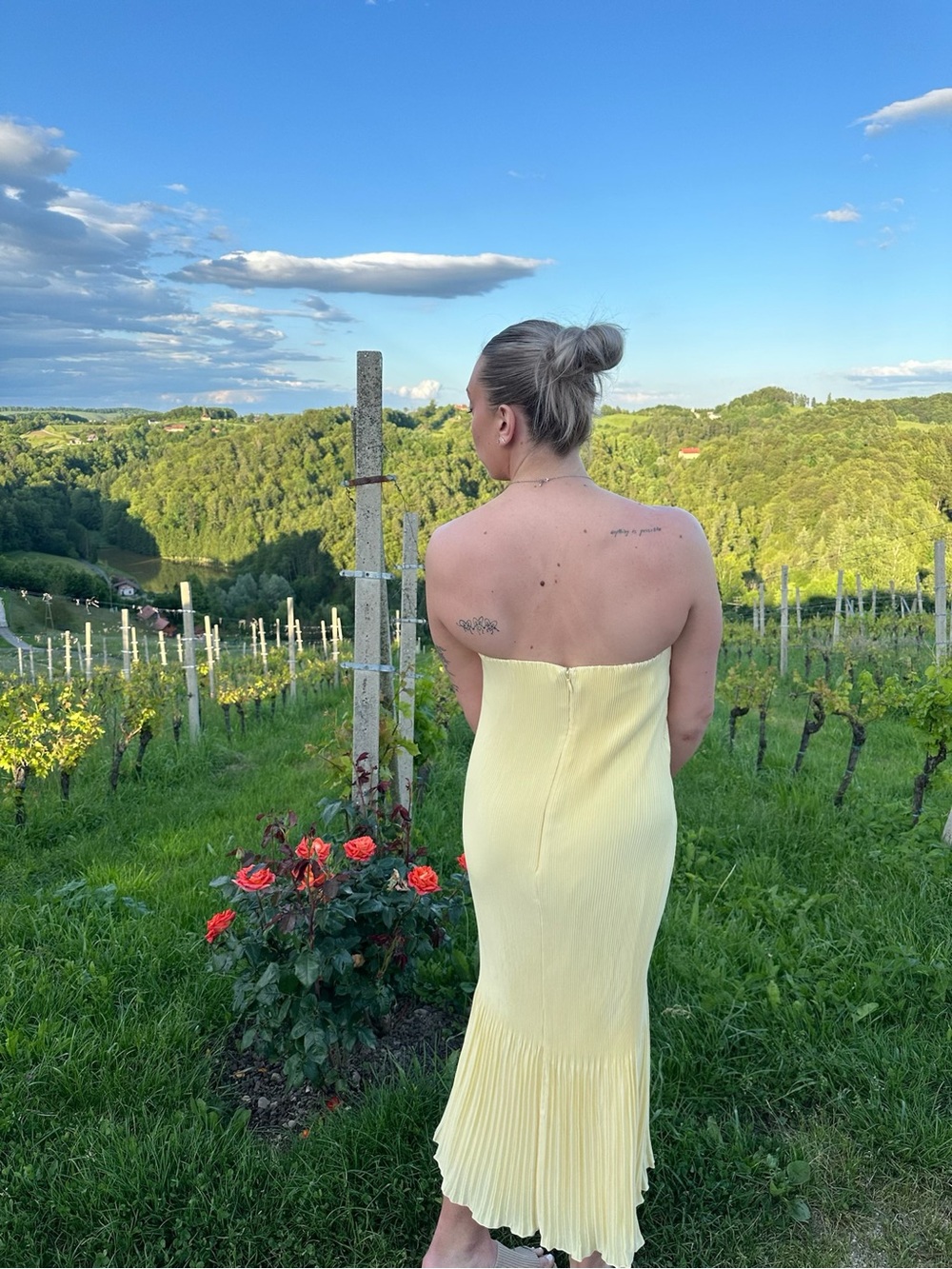 Abercrombie & Fitch Yellow Strapless Pleated Dress - Picture 5 of 6
